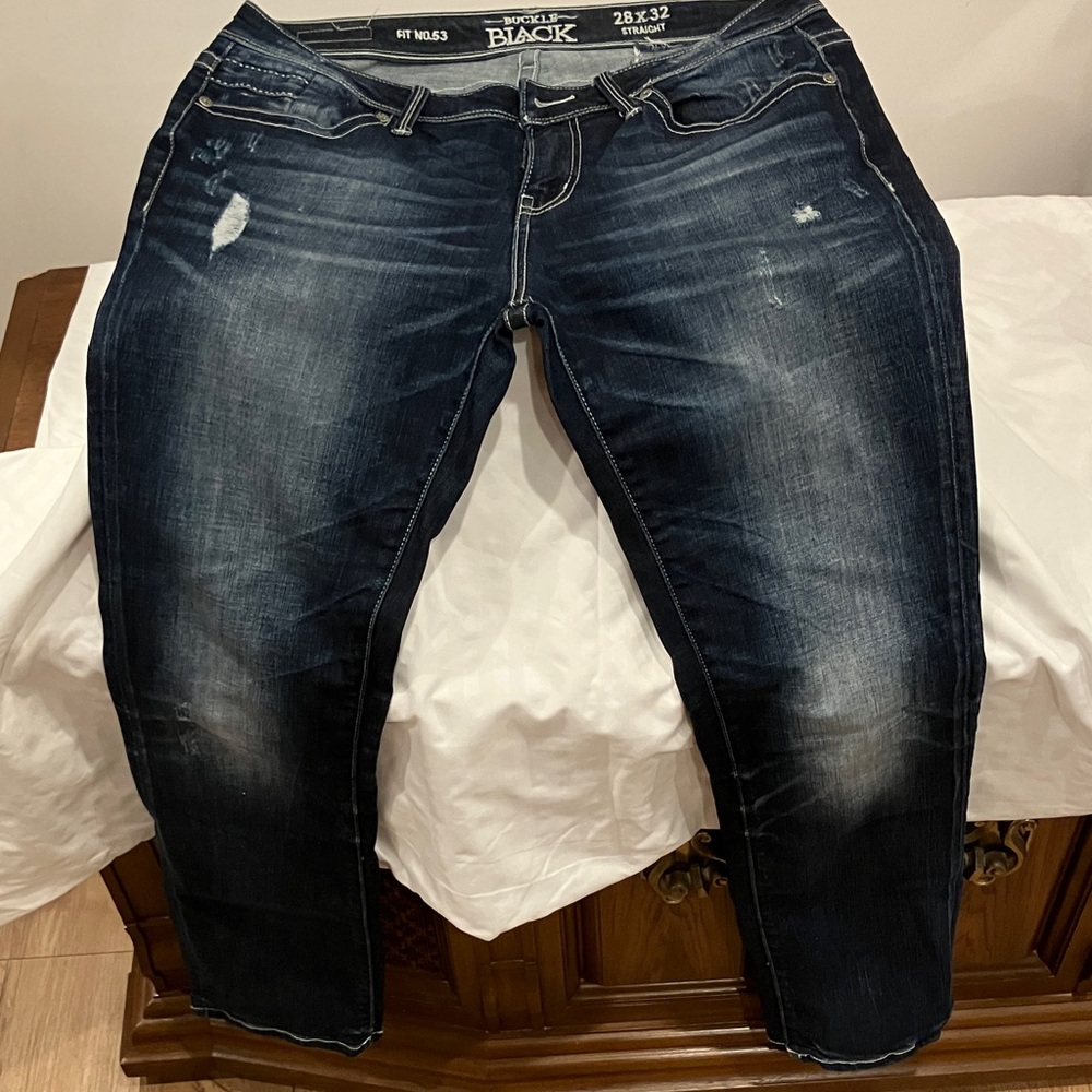 Buckle Dark Blue Ripped Women Jeans - Picture 6 of 13